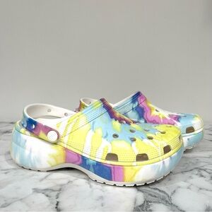 Crocs Platform Clouds Tie Dye Printing Lightweight Cozy Sports Sandals Pink Blue